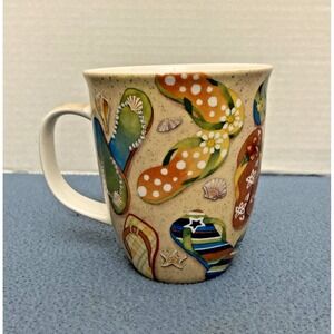 Cape Shore Pensacola Beach Multicolor Flip Flops w/Sand & Shells 16oz Coffee Mug